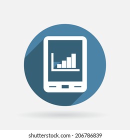 tablet pad with diagram. Circle blue icon with shadow