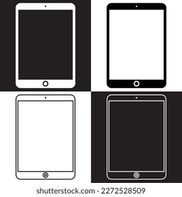 Tablet Pad Gadget icons set on white and black background. Tab Phone sign symbol. Concept object web, service, and communication. Solid color, Line, outline and linear icon. Vector Illustration.