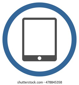 Tablet Pad vector bicolor rounded icon. Image style is a flat icon symbol inside a circle, cobalt and gray colors, white background.