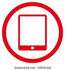 Tablet Pad vector rounded icon. Image style is a flat icon symbol inside a circle, red color, white background.