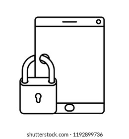 tablet with padlock isolated icon