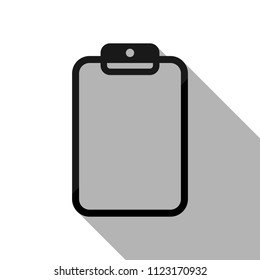 Tablet with paper. Black object with long shadow on white background