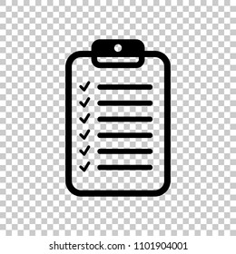 Tablet and paper, checklist with check marks. Linear, thin outline. On transparent background.