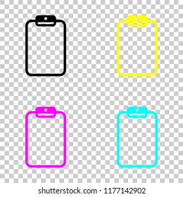 Tablet with paper. Colored set of cmyk icons on transparent background