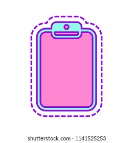 Tablet with paper. Colored sketch with dotted border on white background