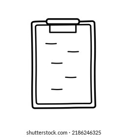 Tablet with paper, doodle vector illustration stand for stationery or office paper