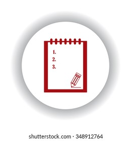 tablet with paper icon, red isolated white background