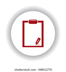 tablet with paper icon, red isolated white background