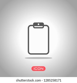 Tablet with paper. Icon under spotlight. Gray background