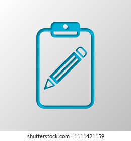 tablet, paper and pencil. Paper design. Cutted symbol with shadow