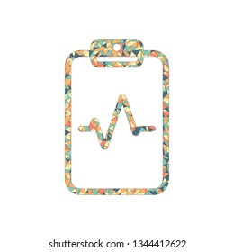 Tablet paper and pulse line. Linear, thin outline. Colored mosaic with polygons