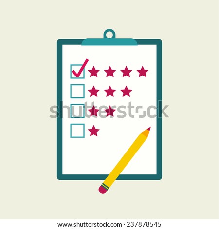 Tablet paper to the rating of the stars and pencil. 
