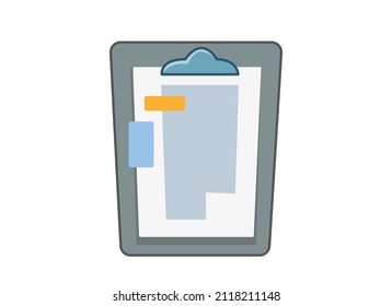 Tablet with paper and stickers, task of the day, menu, notes for study, police report, bookkeeping. Vector illustration of a siren in a cartoon childish style. Isolated funny clipart. cute print