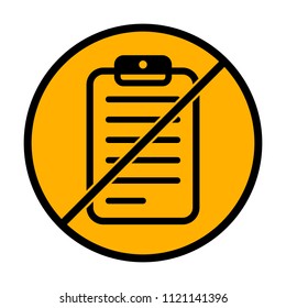 tablet, paper with text. not allowed, black object in warning sign with orange background color