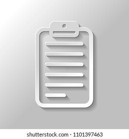 tablet, paper with text. Paper style with shadow on gray background