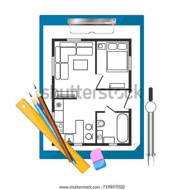 Tablet Paper Tool Drawing Apartment Plan Buildings Landmarks