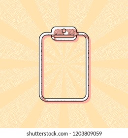 Tablet with paper. Vintage retro typography with offset printing effect. Dots poster with comics pop art background