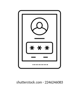 Tablet-Passwort-Linie Symbol Vektor. Tablet-Passwort-Zeichen. isoliertes Kontursymbol