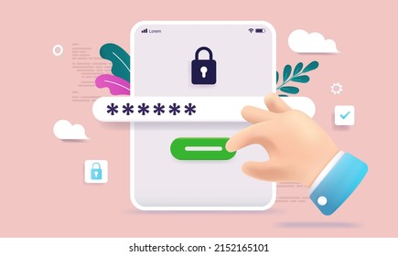 Tablet password and security - Device screen with login, lock and field with hidden password. Semi flat vector illustration