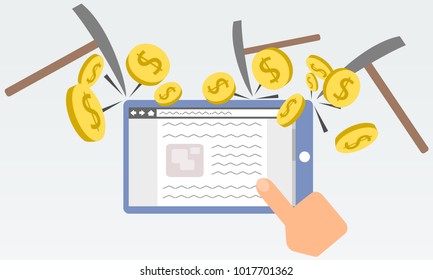 A tablet PC is being mined while someone is in internet or social networks