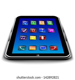  Tablet PC with blue touchscreen and colorful apps .