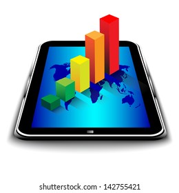 Tablet pc and business graph on the screen. 3d