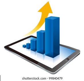 Tablet pc and business graph on the screen. 3d