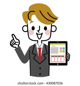 Tablet PC and businessman.