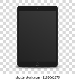 Tablet pc computer with black screen isolated on transparent background. Vector illustration. 