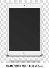 Tablet pc computer with black screen isolated on transparent background. Vector illustration. 