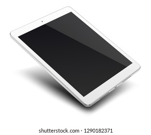 Tablet pc computer with black screen isolated on white background.  Vector illustration.