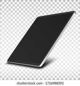 Tablet pc computer with black screen isolated on transparent background. Vector illustration. EPS10.