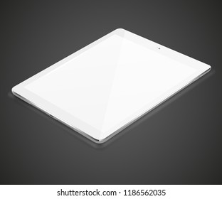 Tablet pc computer with blank screen on dark background. Vector illustration. 