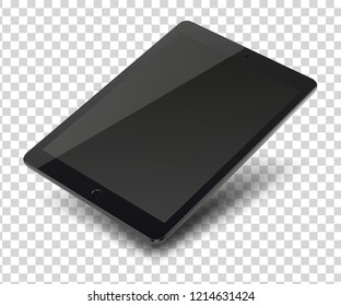 Tablet pc computer with blank screen on transparent background. Vector illustration.