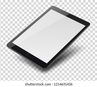 Tablet pc computer with blank screen on transparent background.  Vector illustration.