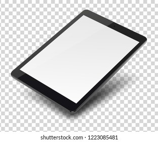 Tablet pc computer with blank screen on transparent background.  Vector illustration.