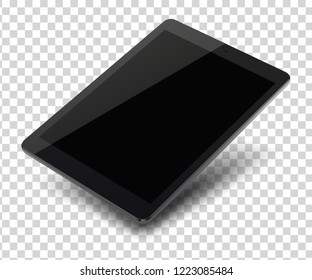 Tablet pc computer with blank screen on transparent background. Vector illustration.