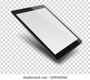 Tablet pc computer with blank screen on transparent background.  Vector illustration.