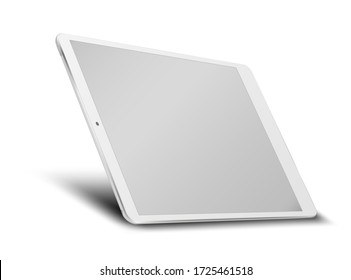 Tablet PC con pantalla en blanco aislada en fondo blanco. Ilustración vectorial. EPS10.