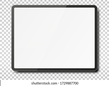 Tablet PC con pantalla en blanco aislada en fondo transparente. Ilustración vectorial. EPS10.