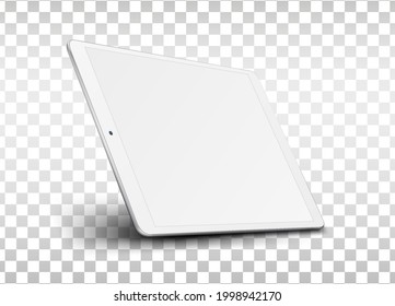 Tablet PC con pantalla en blanco aislada en fondo transparente. Ilustración vectorial. EPS10.