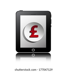 tablet pc computer with finance symbol icon on display.