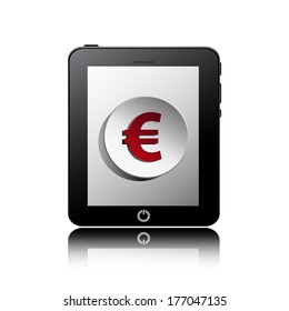 tablet pc computer with finance symbol icon on display.