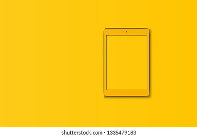 Tablet pc computer isolated on yellow trendy color background. Vector illustration. 