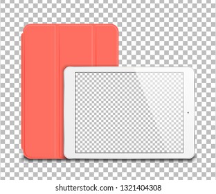 Tablet pc computer with smart cover on transparent background. Vector illustration.