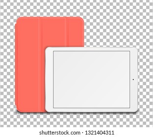 Tablet pc computer with smart cover on transparent background. Vector illustration.