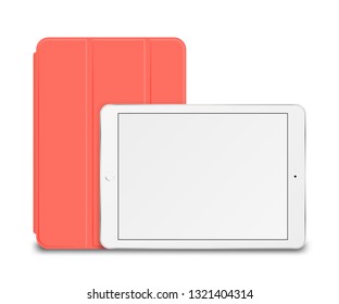 Tablet pc computer with smart cover isolated on white background. Vector illustration.