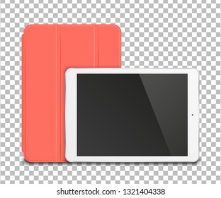 Tablet pc computer with smart cover on transparent background. Vector illustration.