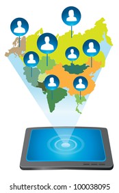 tablet pc connecting with people - vector illustration