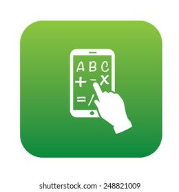 Tablet pc design on green flat button,clean vector